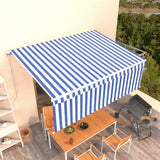 VidaXL Luifel handmatig uittrekbaar met rolgordijn 4,5x3 m blauw wit
