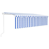 VidaXL Luifel automatisch rolgordijn LED windsensor 5x3 m blauw en wit