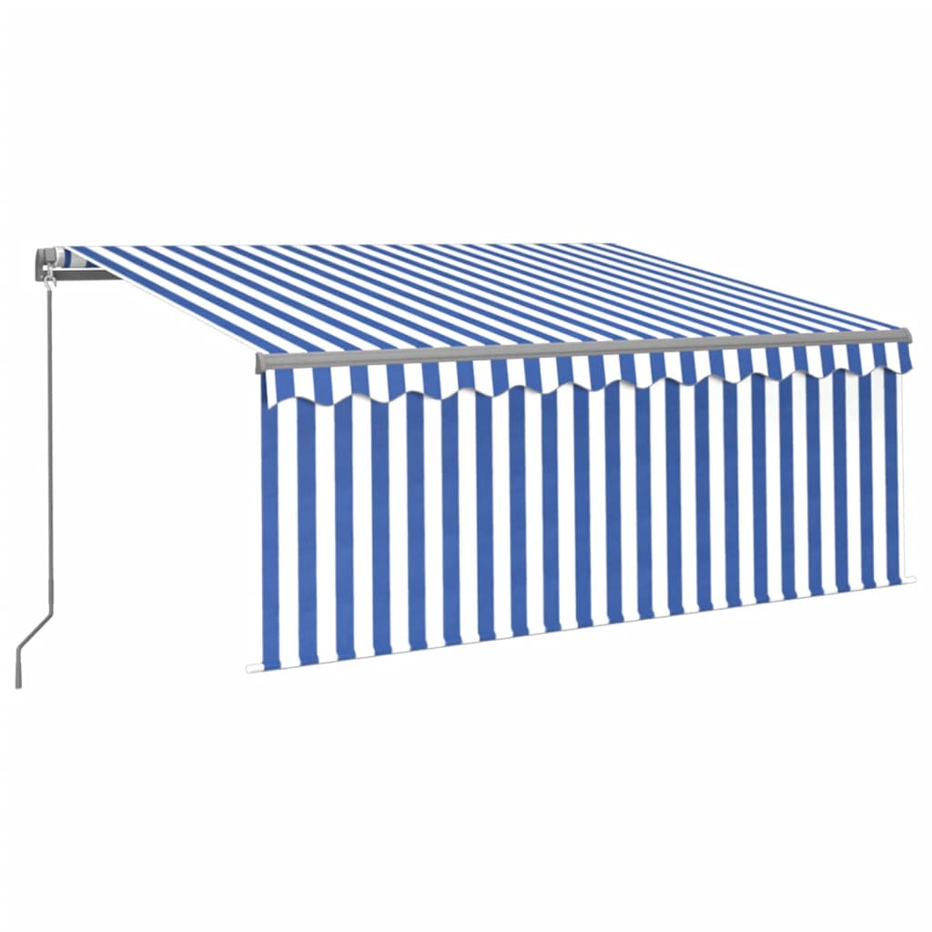 VidaXL Luifel handmatig uittrekbaar met rolgordijn 3,5x2,5 m blauw wit