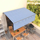 Vidaxl luifel handmatig uittrekbaar met rolgordijn led 4x3 m blauw wit