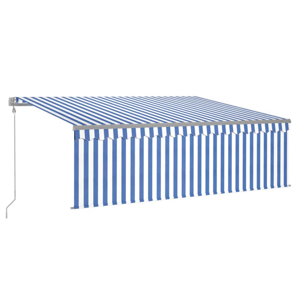 VidaXL Luifel automatisch rolgordijn LED windsensor 4x3 m blauw en wit