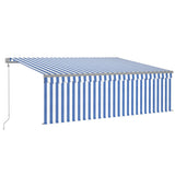 VidaXL Luifel automatisch rolgordijn LED windsensor 4x3 m blauw en wit
