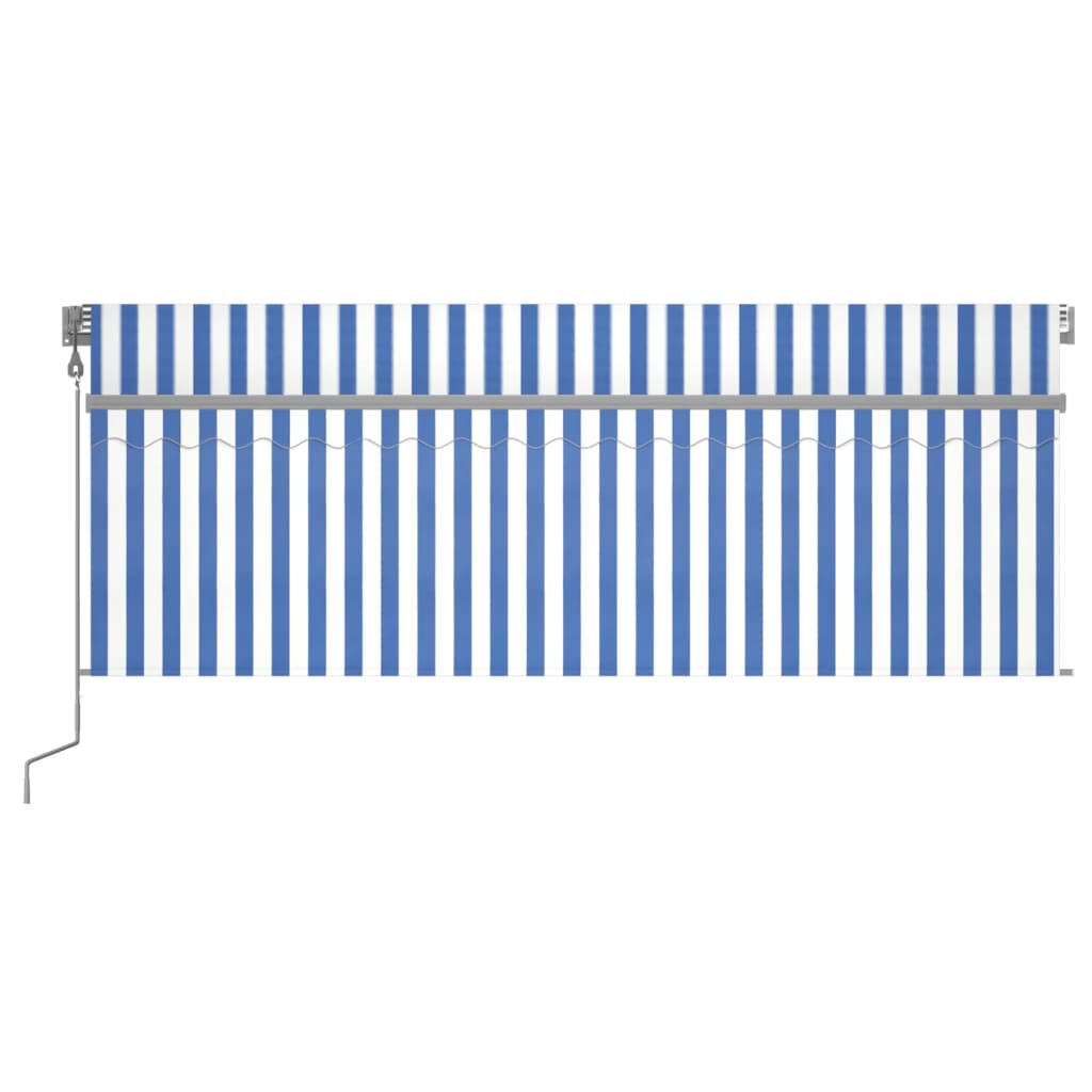 VidaXL Luifel automatisch rolgordijn LED windsensor 4x3 m blauw en wit