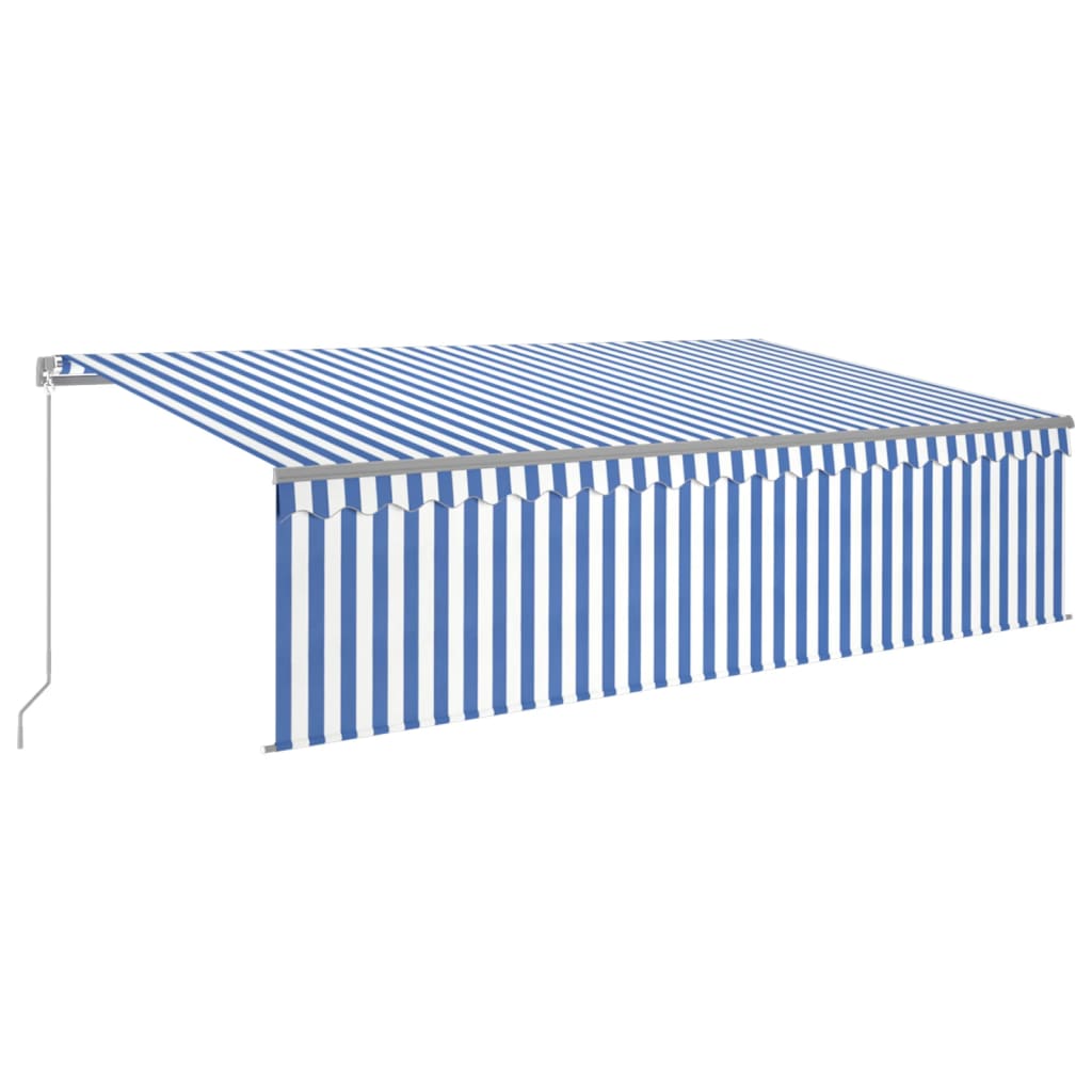VidaXL Luifel handmatig uittrekbaar met rolgordijn LED 5x3 m blauw wit