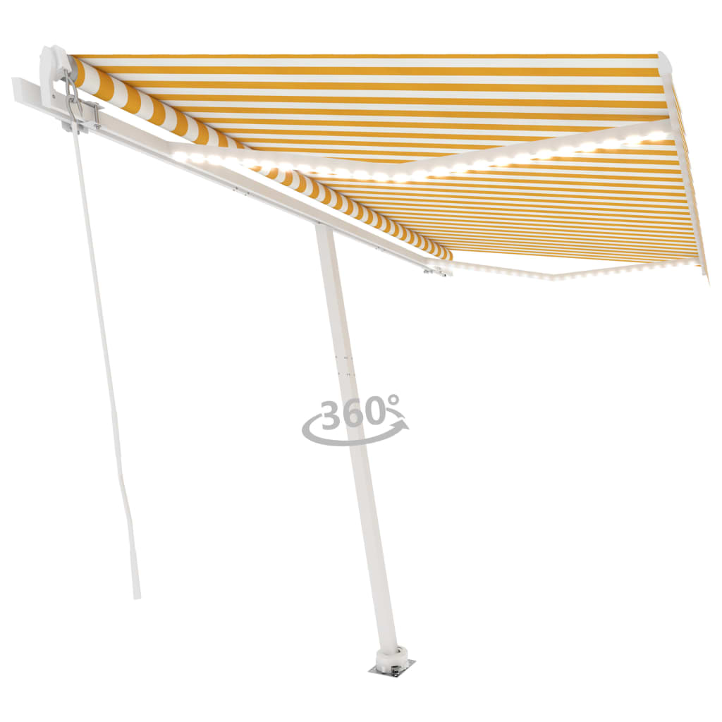 VidaXL Luifel handmatig uittrekbaar met LED 450x300 cm geel en wit