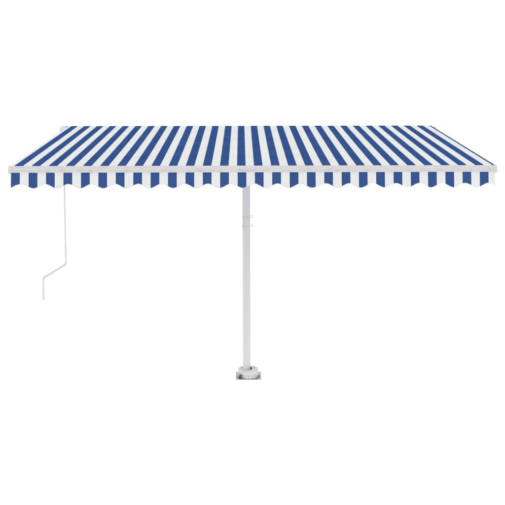 VidaXL Luifel handmatig uittrekbaar met LED 400x350 cm blauw en wit