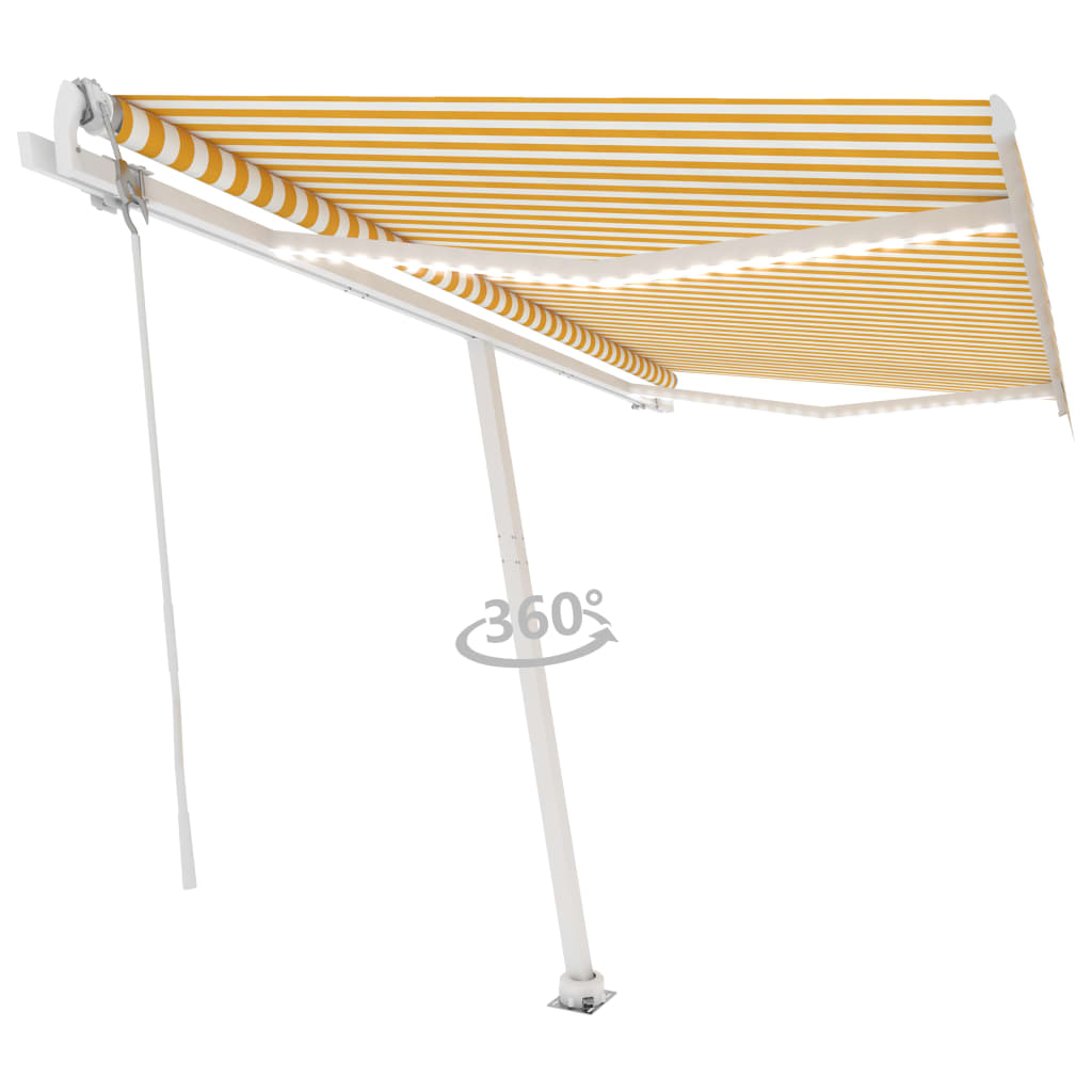 VidaXL Luifel automatisch met LED en windsensor 400x350 cm geel en wit
