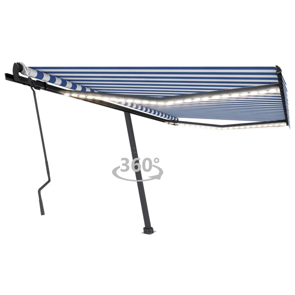 VidaXL Luifel handmatig uittrekbaar met LED 450x300 cm blauw en wit