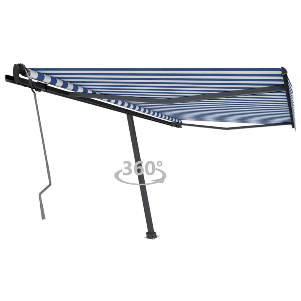 VidaXL Luifel vrijstaand handmatig uittrekbaar 400x350 cm blauw en wit