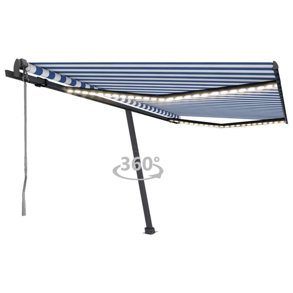 VidaXL Luifel automatisch met LED en windsensor 450x350 cm blauw wit