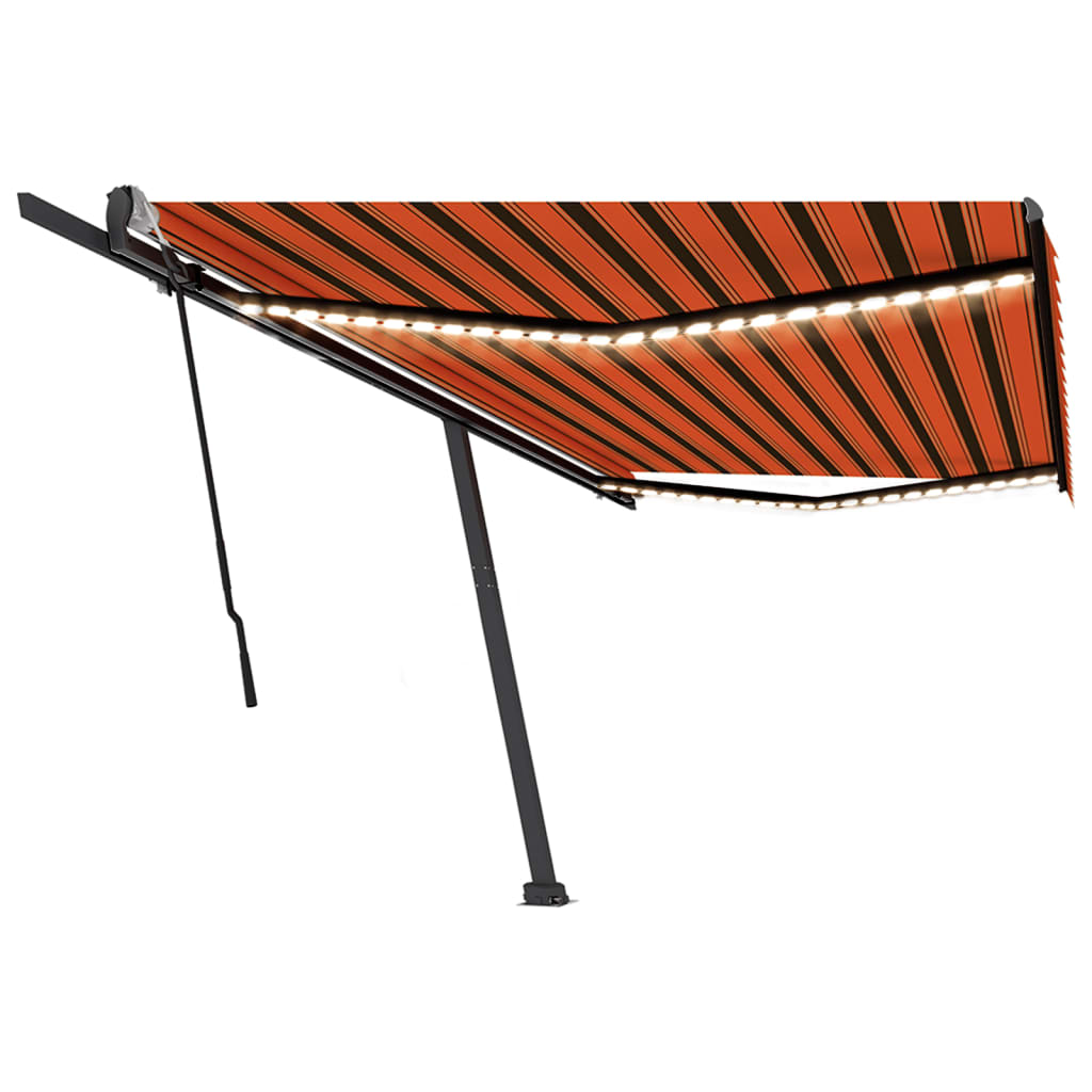 VidaXL Luifel handmatig uittrekbaar met LED 500x350 cm oranje en bruin