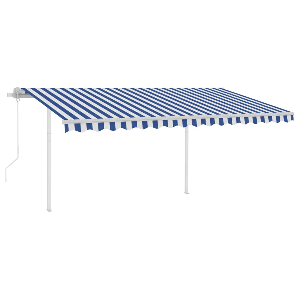 VidaXL Luifel automatisch uittrekbaar met palen 4,5x3 m blauw en wit