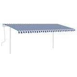 VidaXL Luifel handmatig uittrekbaar met palen 5x3 m blauw en wit