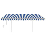 VidaXL Luifel handmatig uittrekbaar met LED 4x3,5 m blauw en wit
