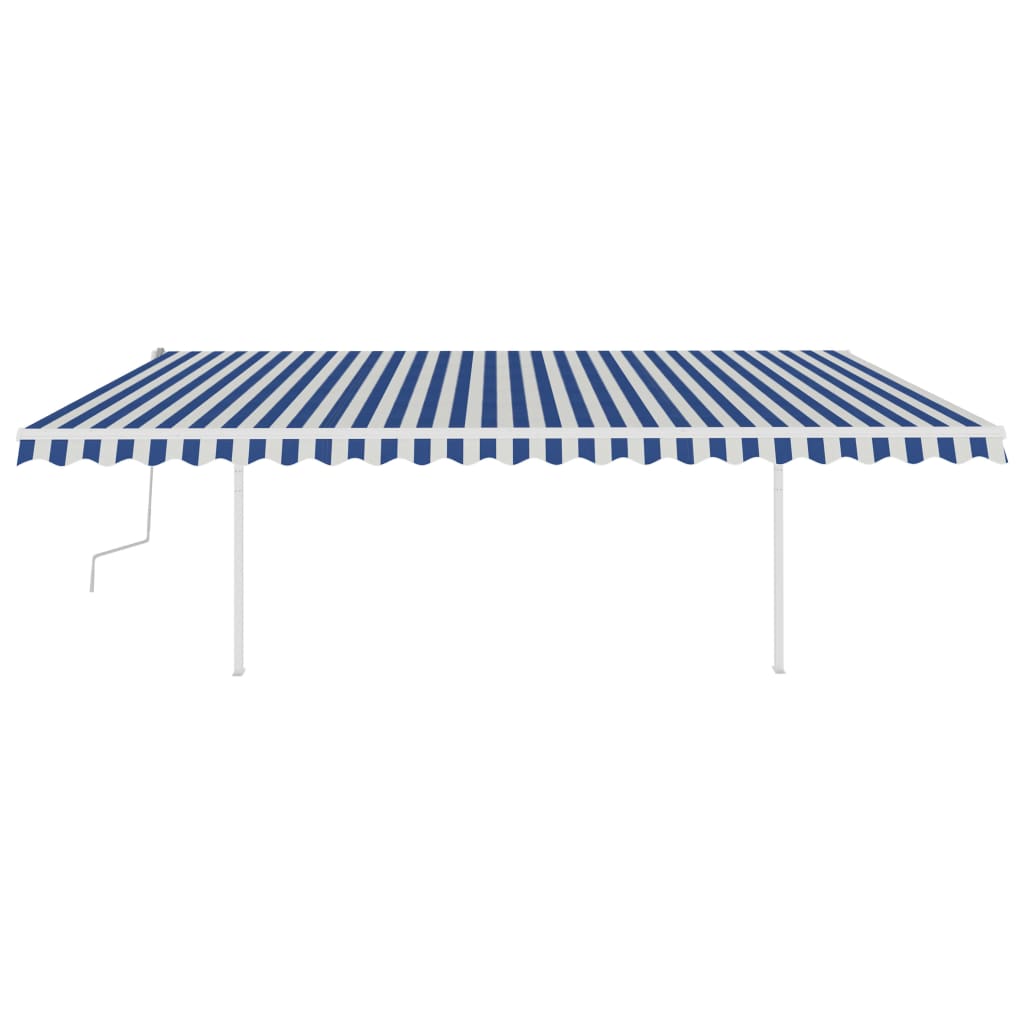 VidaXL Luifel handmatig uittrekbaar met palen 5x3,5 m blauw en wit