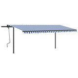 VidaXL Luifel handmatig uittrekbaar met palen 5x3 m blauw en wit