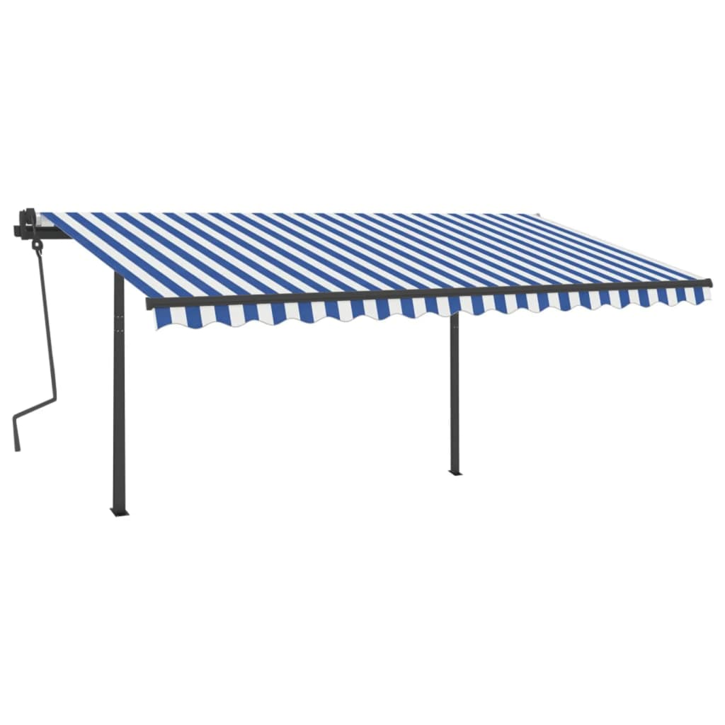 VidaXL Luifel handmatig uittrekbaar met palen 4x3,5 m blauw en wit