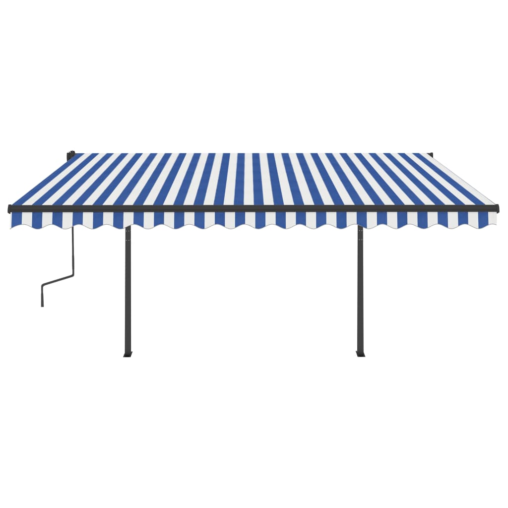 Vidaxl Luifel extensible manuellement avec des poteaux 4,5x3,5 m bleu et blanc