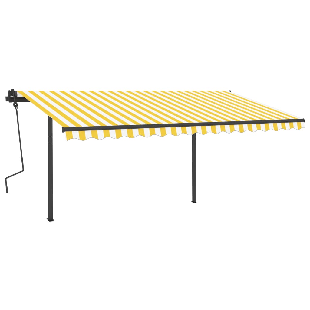 Vidaxl Luifel se puede extender manualmente con postes 4.5x3.5 m amarillo y blanco