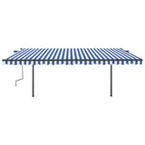 VidaXL Luifel handmatig uittrekbaar met palen 5x3,5 m blauw en wit