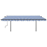 VidaXL Luifel handmatig uittrekbaar met LED 5x3,5 m blauw en wit