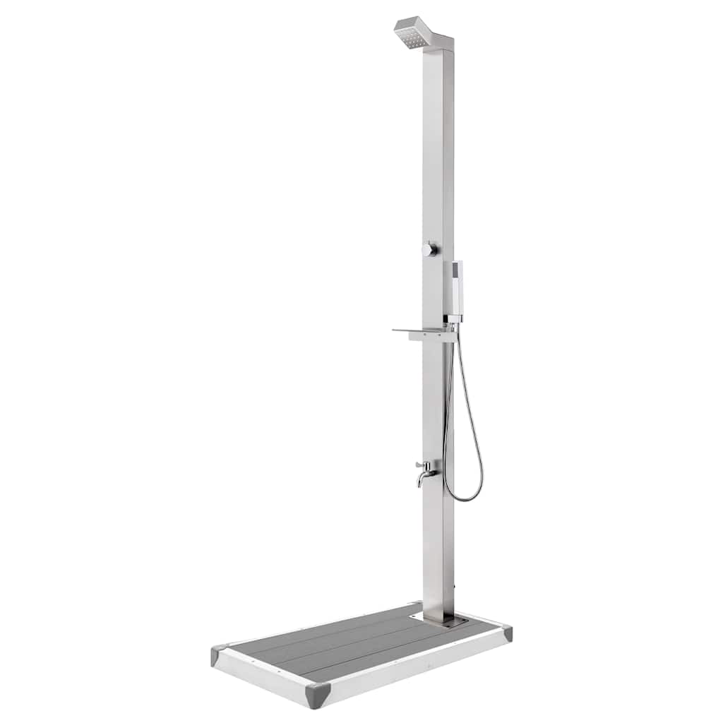 Vidaxl buitendouche met grijze basis 225 cm roestvrij staal