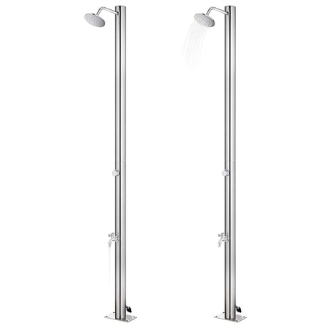 Vidaxl buitendouche met grijze basis 220 cm roestvrij staal