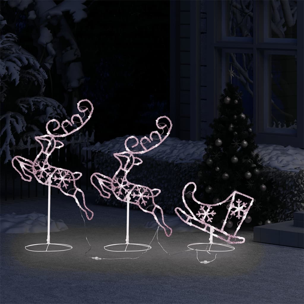 Vidaxl Decoration Reindeer e slitta 260x21x87 cm Acrilico bianco caldo