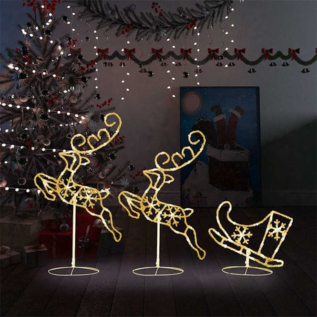 Vidaxl kerstdecoratie rendieren en slee 260x21x87 cm acryl warmwit