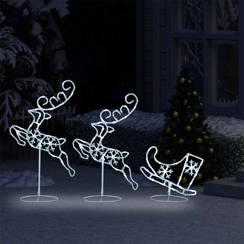 Vidaxl kerstdecoratie rendieren en slee 260x21x87 cm acryl koudwit