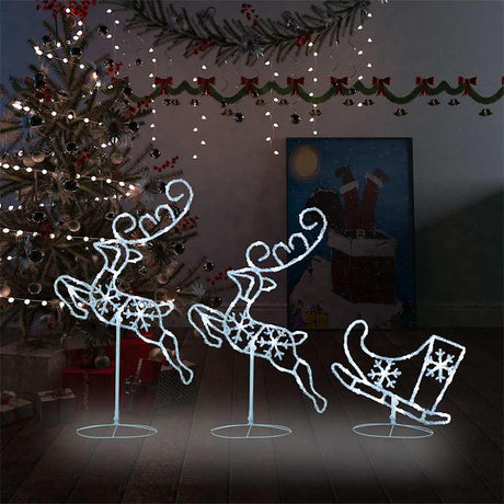 Vidaxl kerstdecoratie rendieren en slee 260x21x87 cm acryl koudwit
