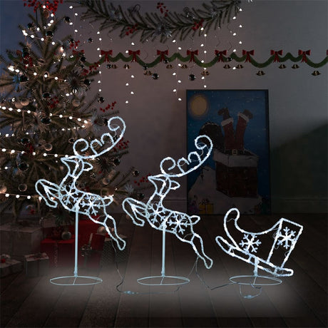 Vidaxl kerstdecoratie rendieren en slee 260x21x87 cm acryl koudwit
