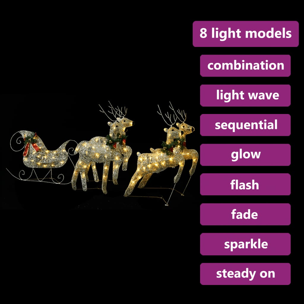 Vidaxl Buitenkerstontiering Rendieren and Slee 100 LEDS Gold colored