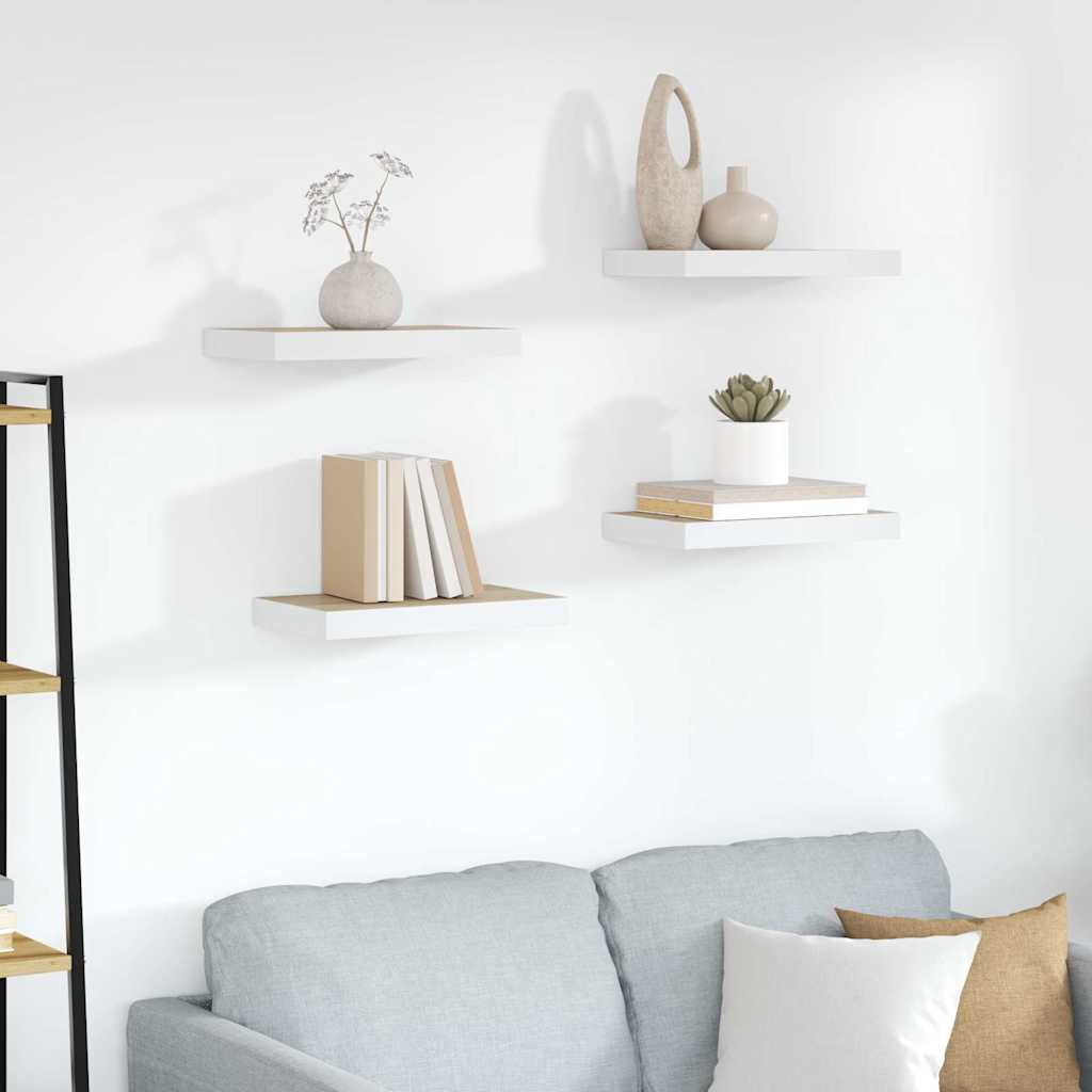 Vidaxl wandschappen zwevend 4 st 40x23x3,8 cm mdf eikenkleurig en wit