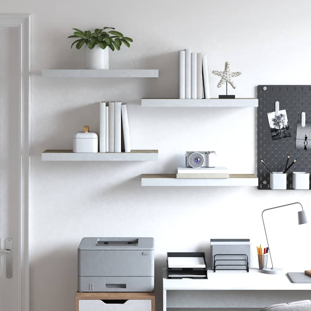 Vidaxl wandschappen zwevend 4 st 60x23,5x3,8 cm mdf eikenkleurig wit