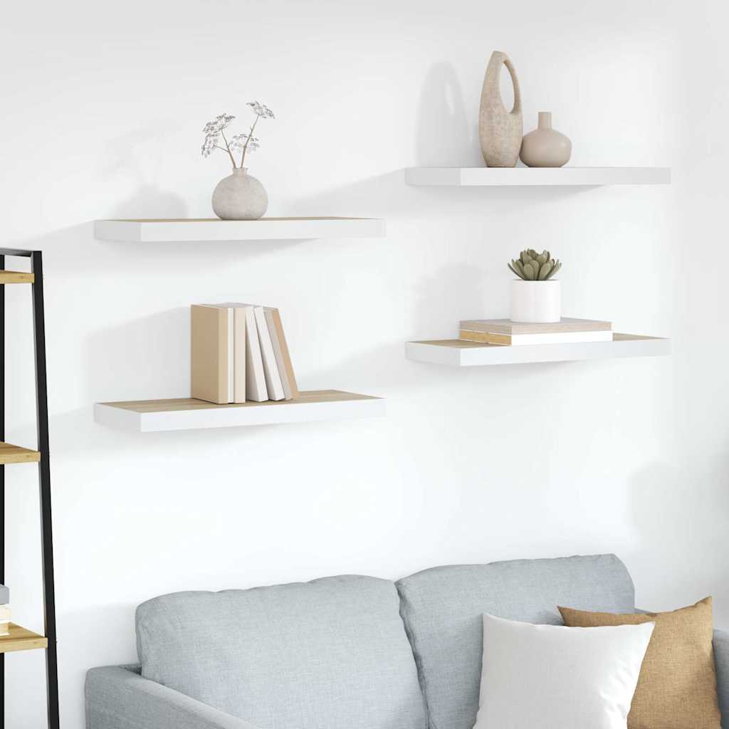 Vidaxl wandschappen zwevend 4 st 60x23,5x3,8 cm mdf eikenkleurig wit