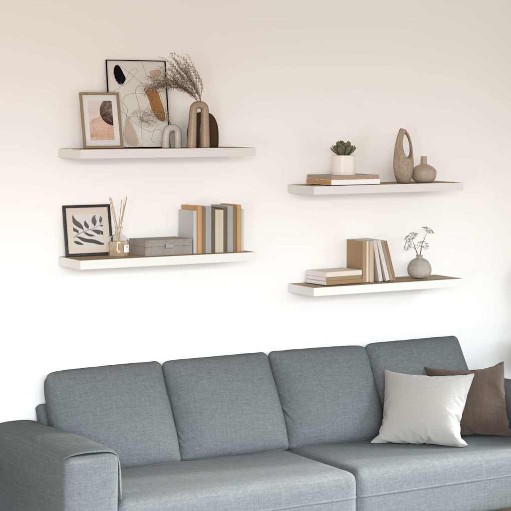 Vidaxl wandschappen zwevend 4 st 90x23,5x3,8 cm mdf eikenkleurig wit