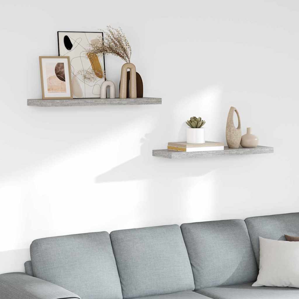 Vidaxl wandschappen zwevend 2 st 80x23,5x3,8 cm mdf betongrijs