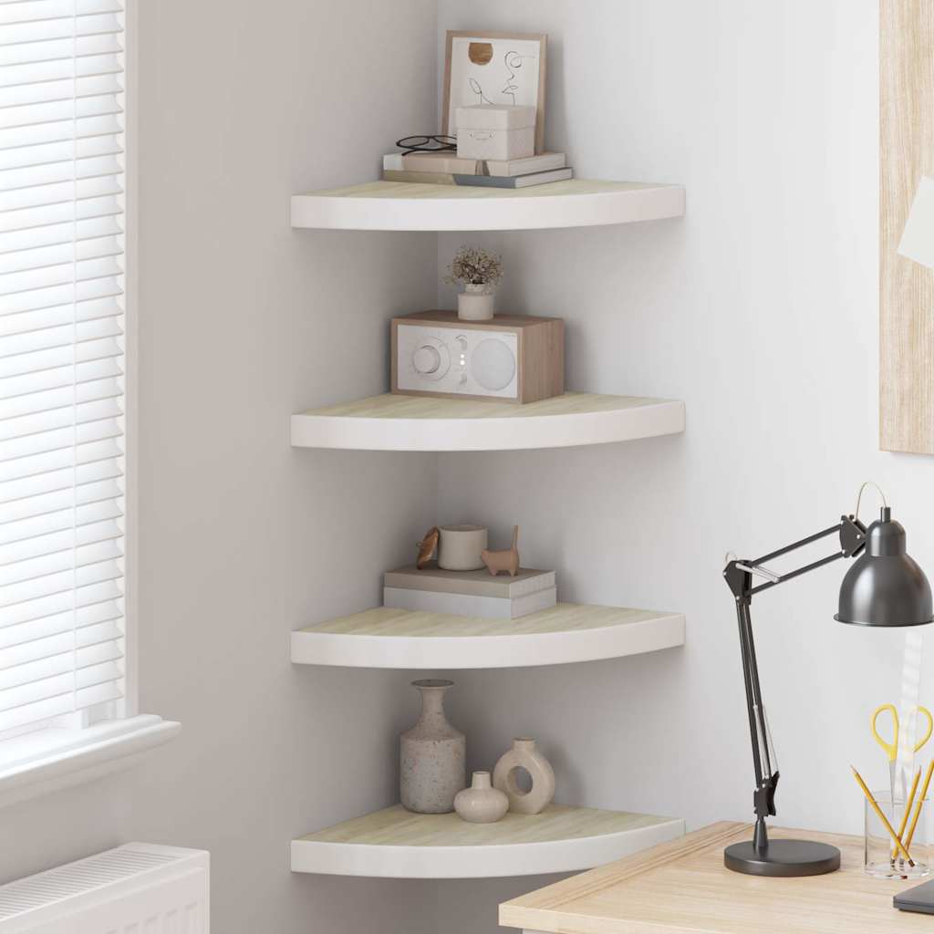 Vidaxl hoekwandschappen 4 st 35x35x3,8 cm mdf eikenkleurig en wit
