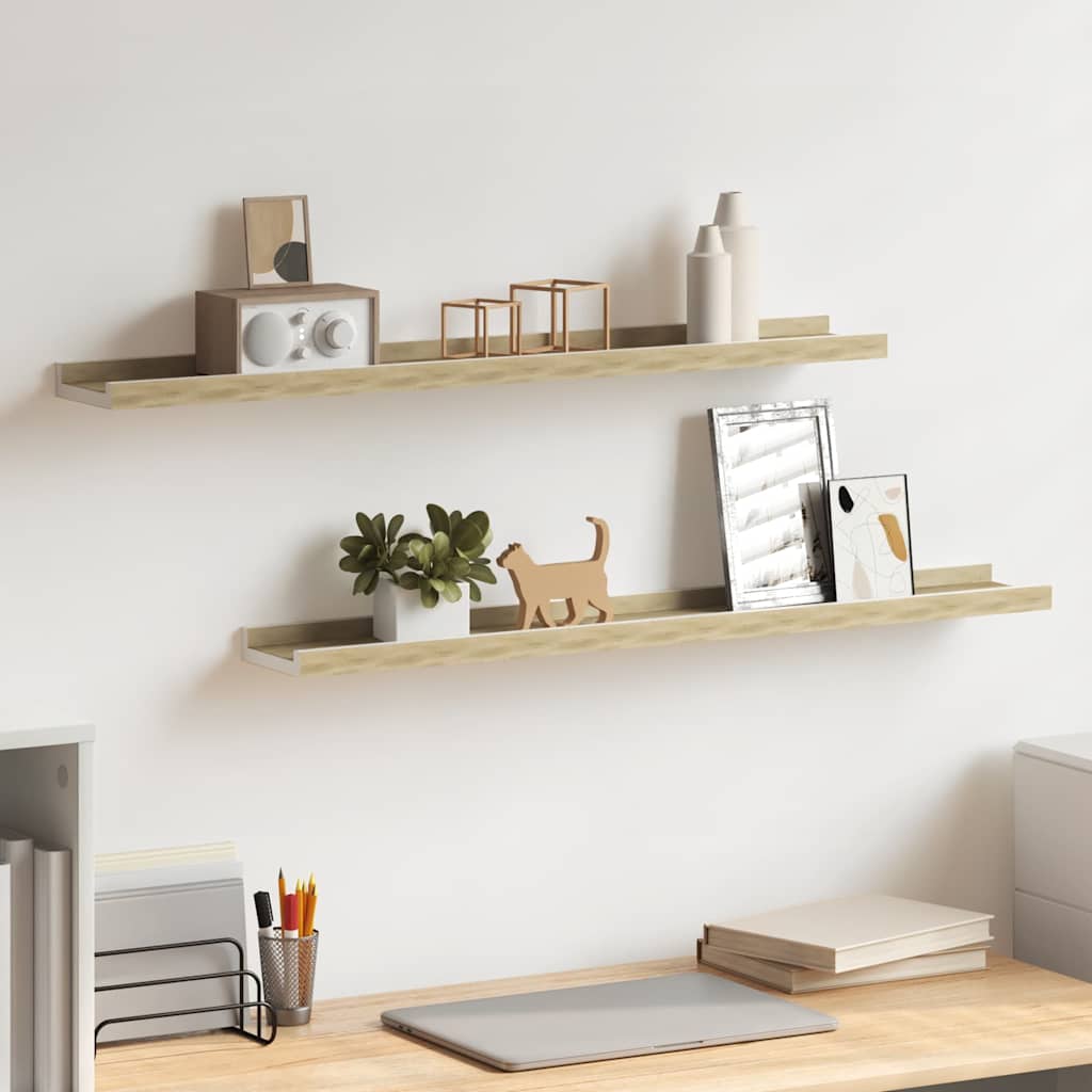 Vidaxl wandschappen 2 st 80x9x3 cm wit en sonoma eikenkleurig