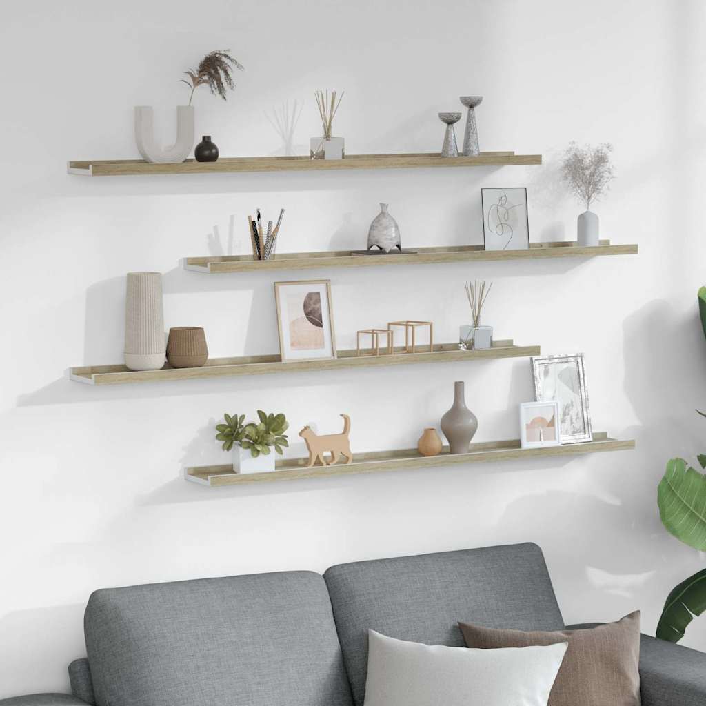 Vidaxl wandschappen 4 st 100x9x3 cm wit en sonoma eikenkleurig