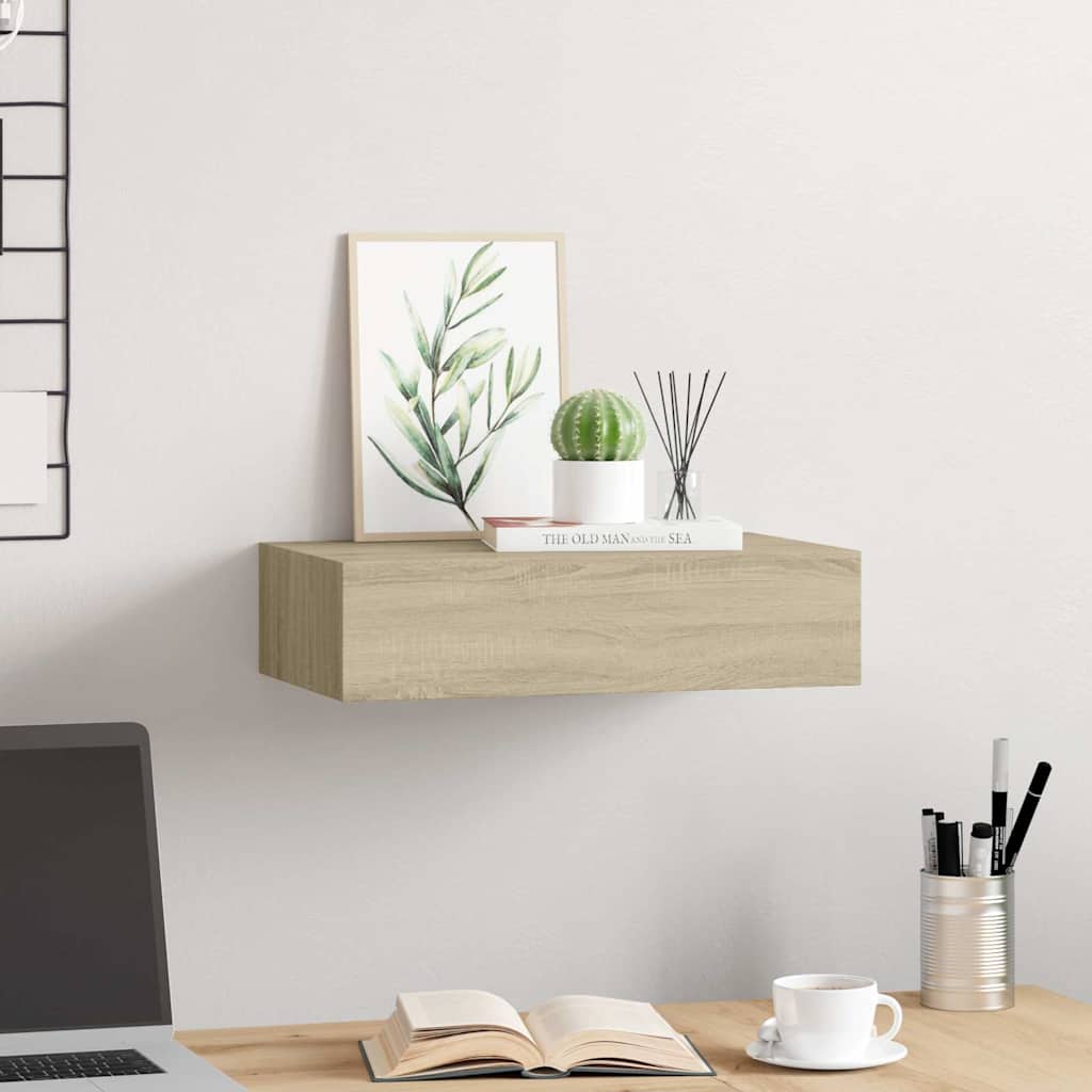 Vidaxl wandschap met lade 40x23,5x10 cm mdf eikenkleurig