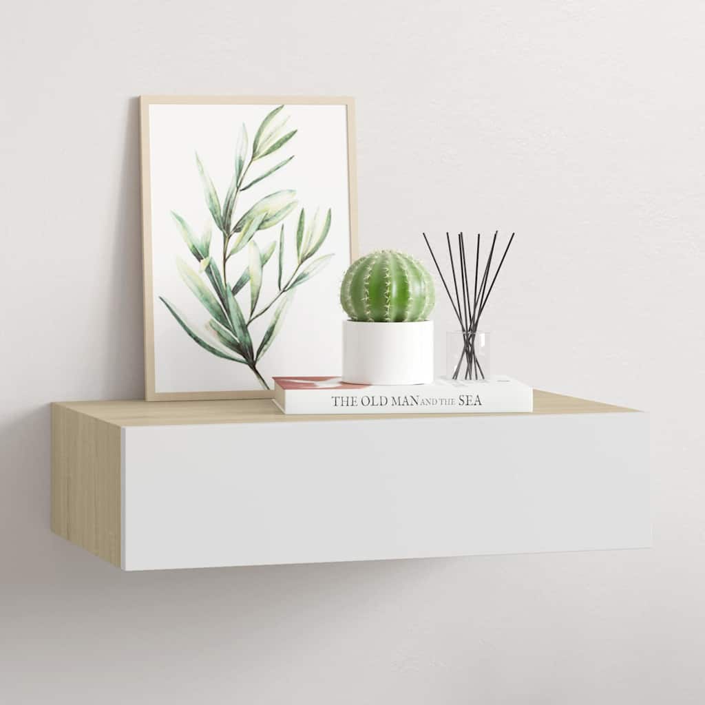 Vidaxl wandladekast eiken en wit 40x23,5x10 cm mdf