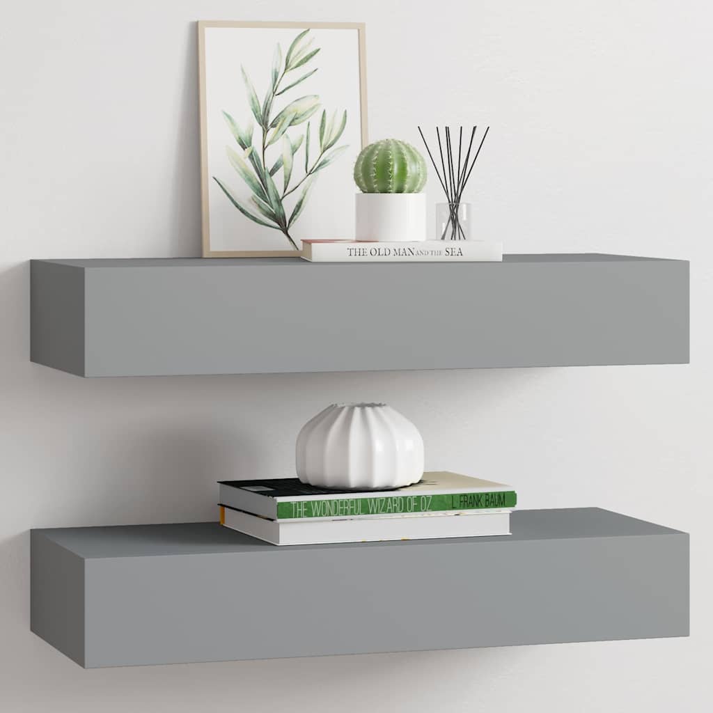 Vidaxl viaxl wandschappen 2 st met lade 60x23,5x10 cm mdf grijs