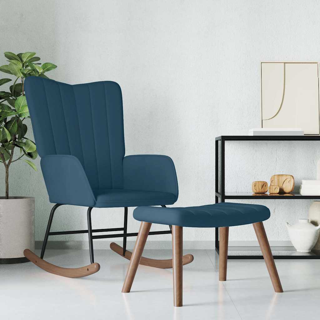 Vidaxl schommelstoel met voetenbank fluweel blauw