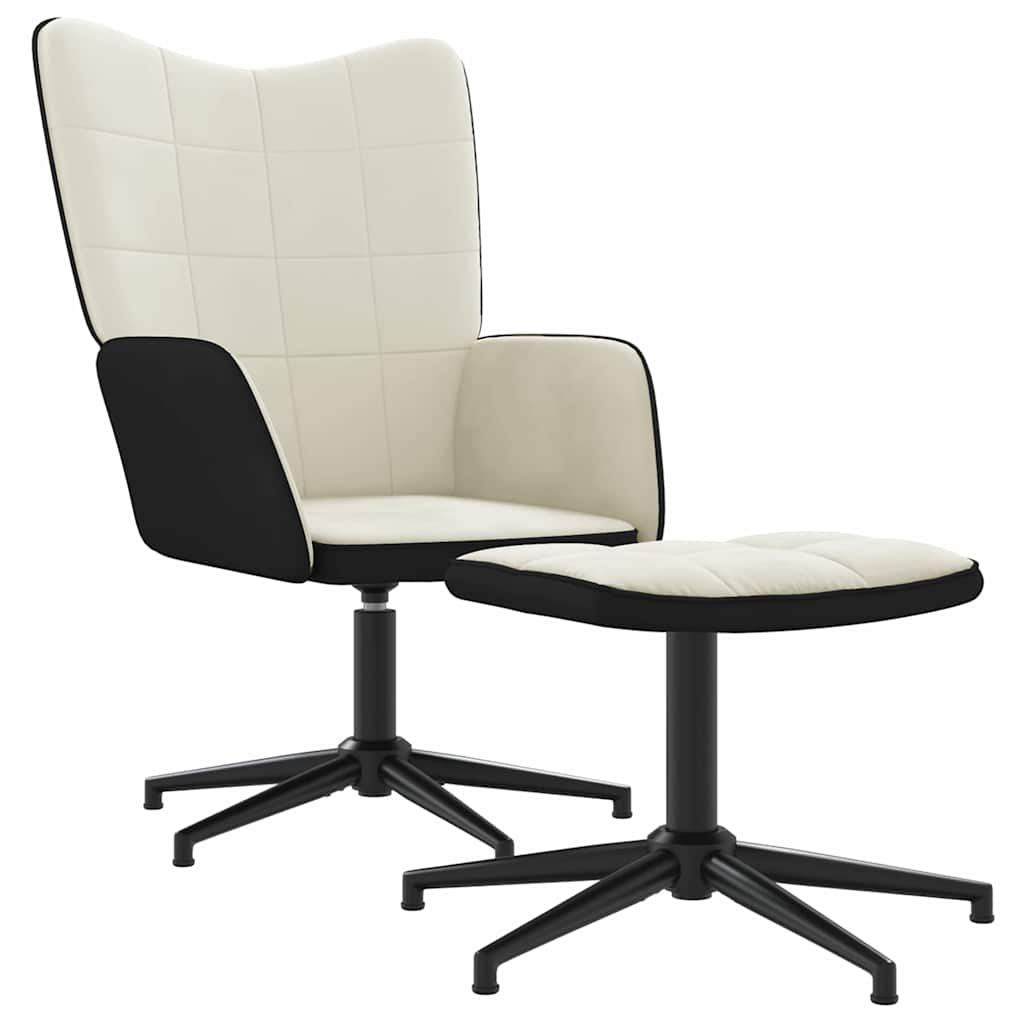 Vidaxl relaxstoel met voetenbank fluweel en pvc crèmewit