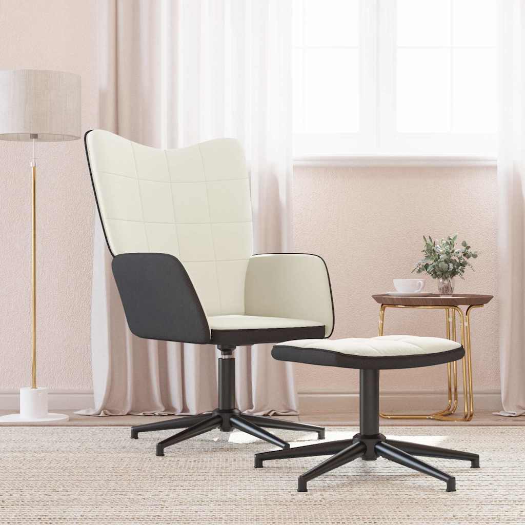 Vidaxl relaxstoel met voetenbank fluweel en pvc crèmewit