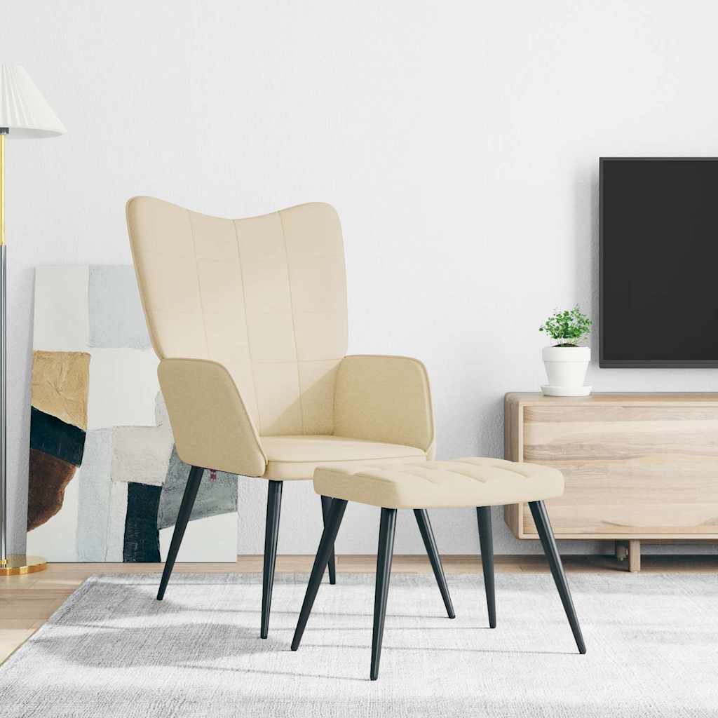 Vidaxl relaxstoel met voetenbank stof crèmekleurig