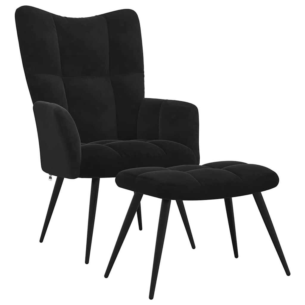 Vidaxl relaxstoel met kruk zwart fluweel