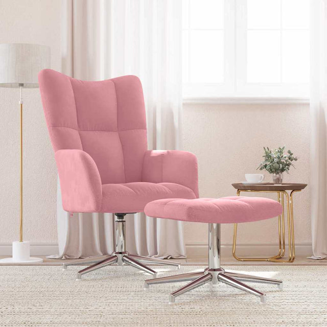 Vidaxl relaxstoel met voetenbank fluweel roze